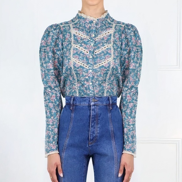 NWOT Isabel Marant Etoile Lace-Trimmed Long Sleeve Reafi Top - Picture 1 of 5